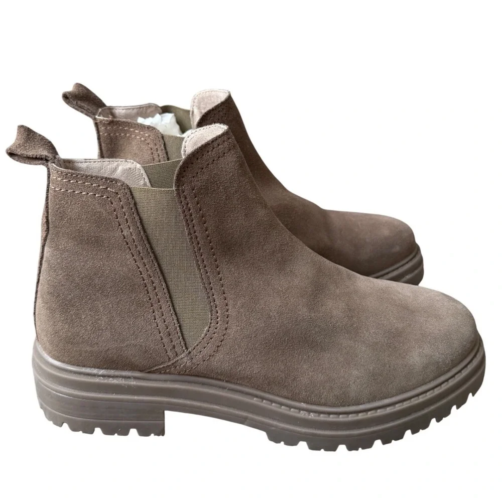 Steve Madden Marceline Taupe Suede Lug Sole Chelsea Ankle Boots Womens 10